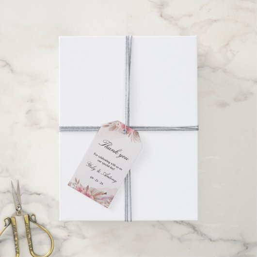 Boho Chic Roos en Champagne bruiloft Cadeaulabel (Met Touw)