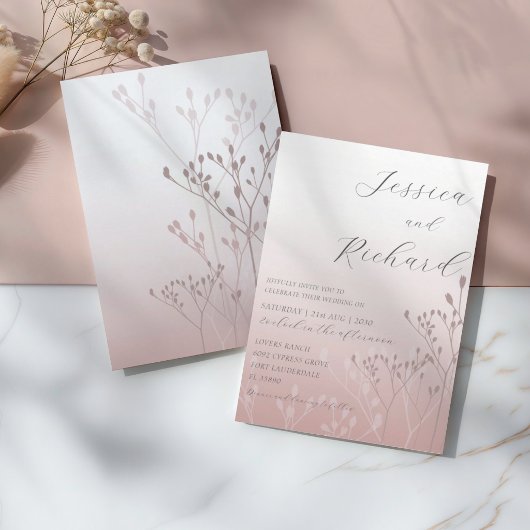 Boho Chic Roos Gold Botanical Wedding Kaart