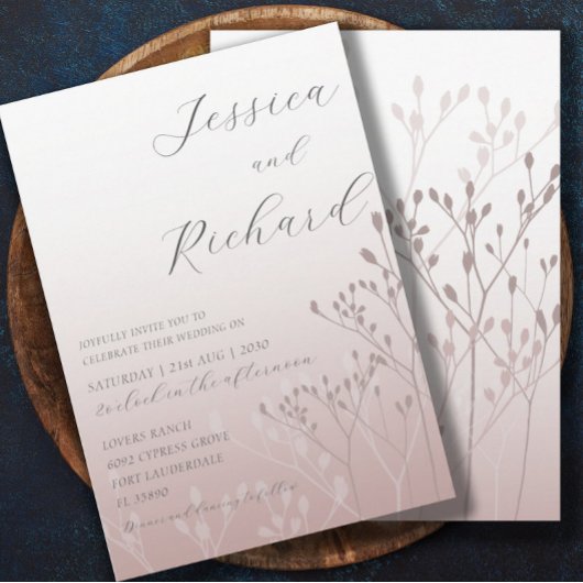 Boho Chic Roos Gold Botanical Wedding Kaart