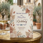 Boho Chic Roses Pampas Grass Wedding Kaart