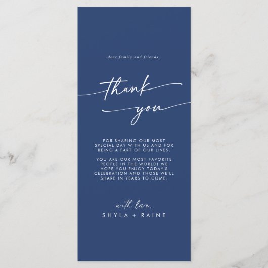 Boho Chic Royal Blue Bedankt Place Card Menu (Voorkant)