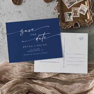 Boho Chic Royal Blue Bruiloft Save the Date Uitnodiging Briefkaart