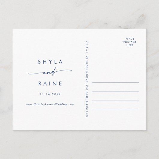 Boho Chic Royal Blue Bruiloft Save the Date Uitnodiging Briefkaart (Achterkant)