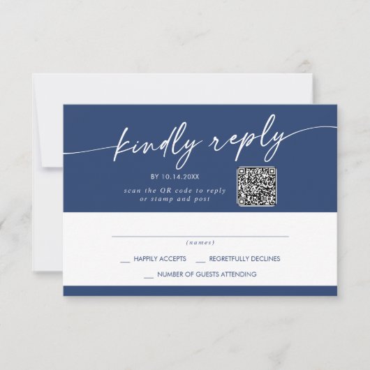 Boho Chic Royal Blue Mail In en QR Code RSVP Kaartje (Voorkant)