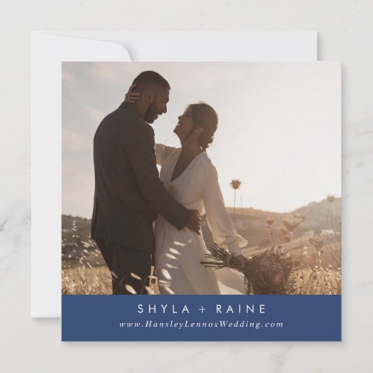 Boho Chic Royal Blue Square Foto Terug Save The Date (Achterkant)