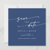Boho Chic Royal Blue Square Foto Terug Save The Date (Voorkant)