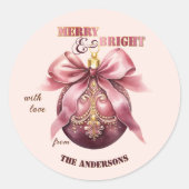 Boho Chic Roze  Bauble Christmas Ronde Sticker (Voorkant)