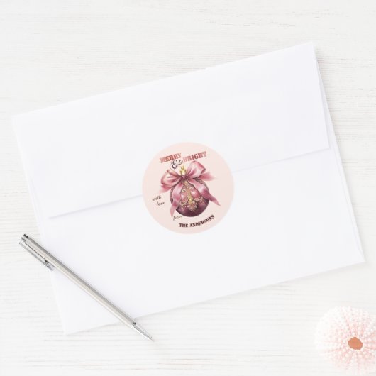 Boho Chic Roze  Bauble Christmas Ronde Sticker (Envelop)