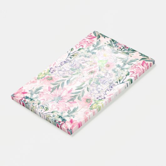 Boho Chic Roze Bloemen Waterverf Botanisch Post-it® Notes (Schuin)