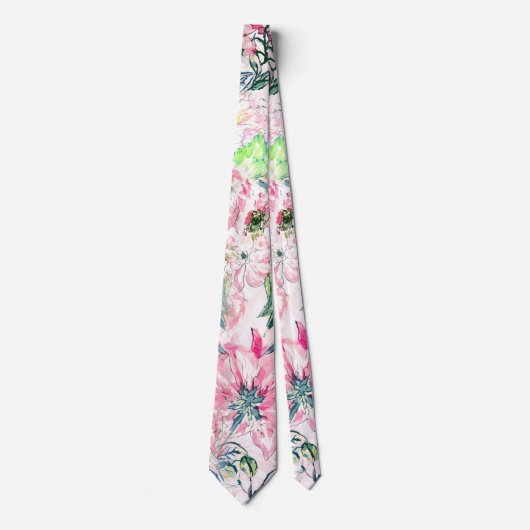 Boho Chic Roze Bloemen Waterverf Botanisch Stropdas (Voorkant)