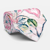 Boho Chic Roze Bloemen Waterverf Botanisch Stropdas (Opgerold)