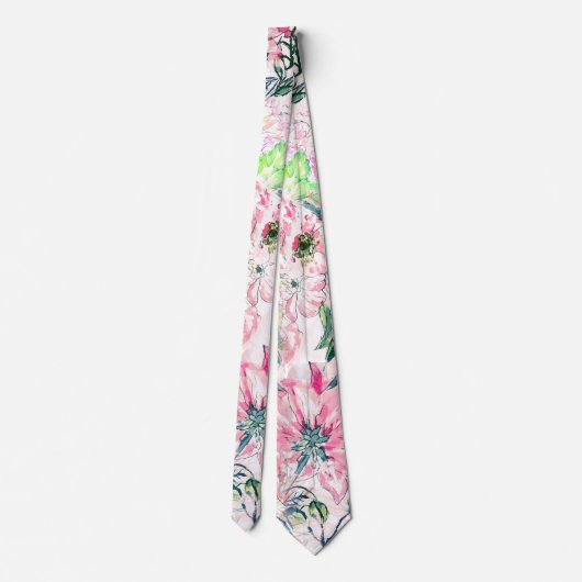 Boho Chic Roze Bloemen Waterverf Botanisch Stropdas (Achterkant)