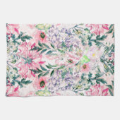 Boho Chic Roze Bloemen Waterverf Botanisch Theedoek (Horizontaal)