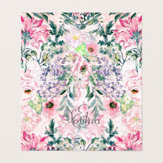 Boho Chic Roze Bloemen Waterverf Botanisch Visitekaartje (Buitenkant ongevouwen)