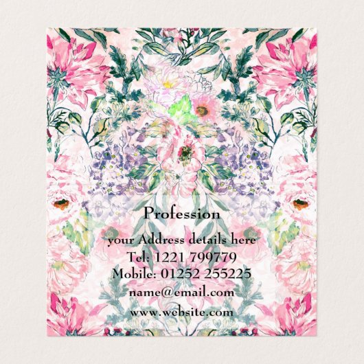 Boho Chic Roze Bloemen Waterverf Botanisch Visitekaartje (Binnenkant ongevouwen)