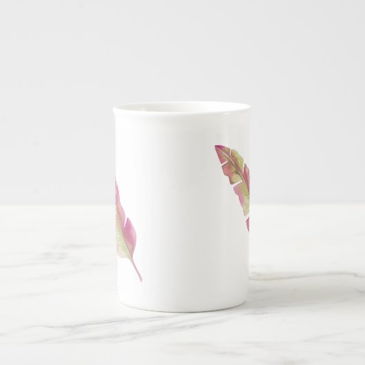 Boho Chic Roze en Groene Veer Bone China Mok (Voorkant)