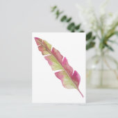 Boho Chic Roze en Groene Veer Briefkaart (Staand voorkant)