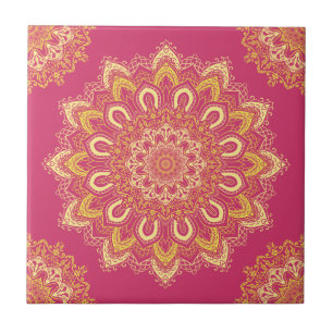 Boho Chic Roze Geel Modern Elegant Mandala Tegeltje