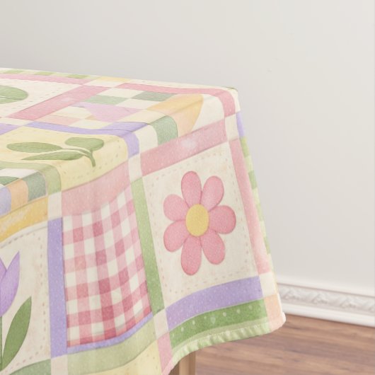 Boho Chic Roze & Groen Quilt Bloemige Patchwork Tafelkleed (Voorbeeld)