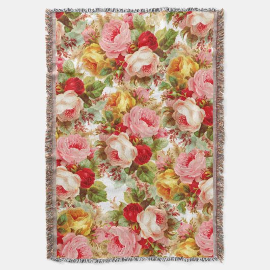 Boho chic roze ivoor  rozen bloemschilderij deken (Voorkant Verticaal)