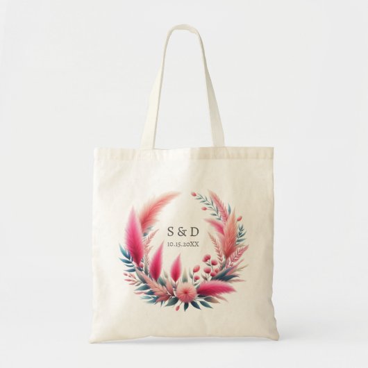 Boho Chic Roze Pampas Bruiloft Tote Bag (Voorkant)