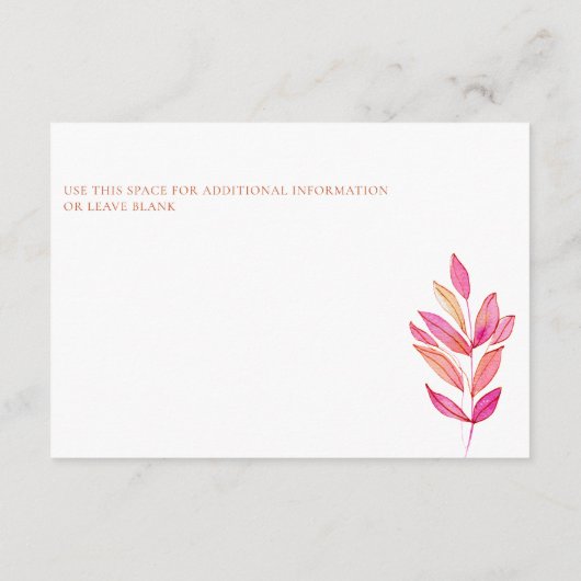 Boho Chic Roze Sinaasappel Bloemen Waterverf Bruil Informatiekaartje (Achterkant)