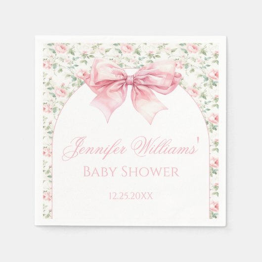 Boho chic roze strik bloemenbaby meisje douche pap servet (Voorkant)