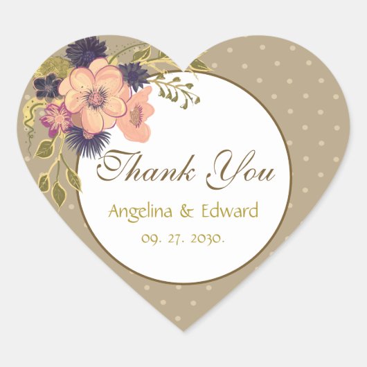 Boho Chic Roze Trouwgunst Hart Sticker (Voorkant)