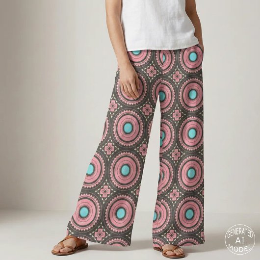 Boho Chic Roze Turkoois Geometrisch Mozaïek Stof