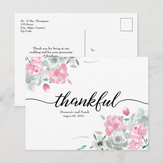 Boho Chic Roze Wit waterverf bloemenbruiloft Aankondigingskaart (Voorkant / Achterkant)