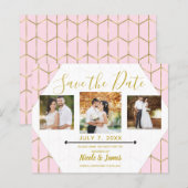 Boho Chic Roze Zeshoek Gouden Geometrische Save th (Voorkant / Achterkant)