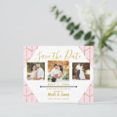 Boho Chic Roze Zeshoek Gouden Geometrische Save th (Staand voorkant)