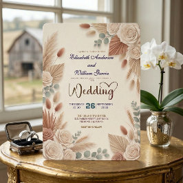 Boho Chic Rozen Pampasgras Bruiloft Kaart