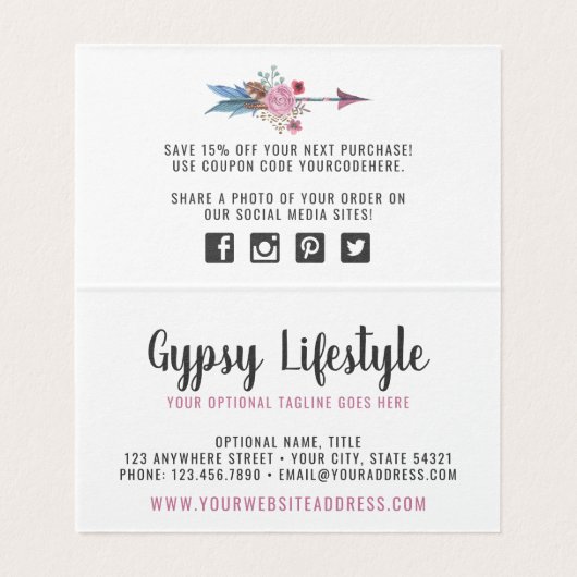 Boho Chic Rustic Feather Arrow Floral bedankt Kaart (Binnenkant ongevouwen)