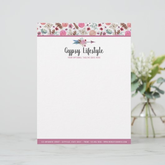 Boho Chic Rustic Feather Arrow Waterverf Bohemian Briefhoofd (Staand voorkant)