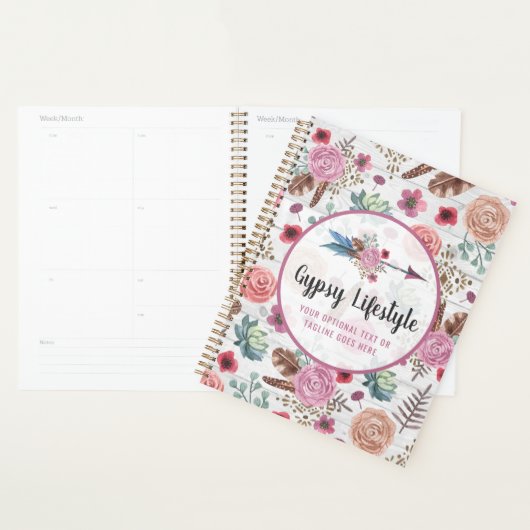 Boho Chic Rustic Feather Arrow Waterverf Bohemian Planner (Display)