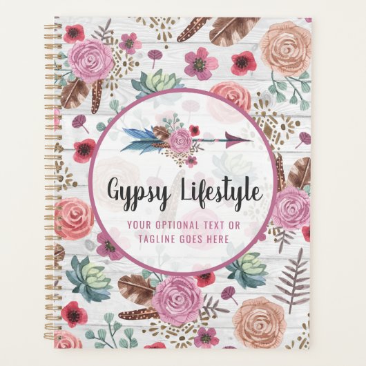 Boho Chic Rustic Feather Arrow Waterverf Bohemian Planner (Voorkant)