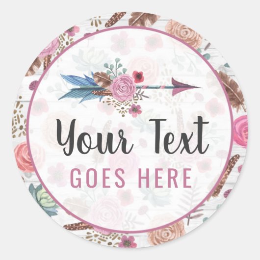Boho Chic Rustic Feather Arrow Waterverf Bohemian Ronde Sticker (Voorkant)