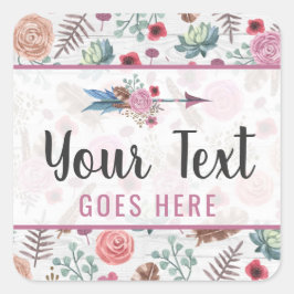 Boho Chic Rustic Feather Arrow Waterverf Bohemian Vierkante Sticker