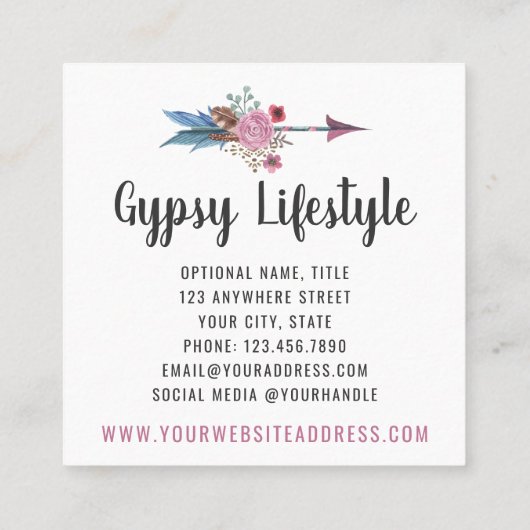 Boho Chic Rustic Feather Arrow Waterverf Bohemian Vierkante Visitekaartje (Achterkant)