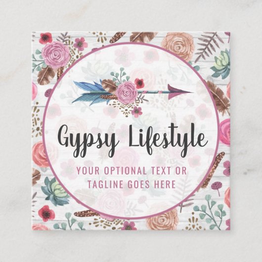 Boho Chic Rustic Feather Arrow Waterverf Bohemian Vierkante Visitekaartje (Voorkant)