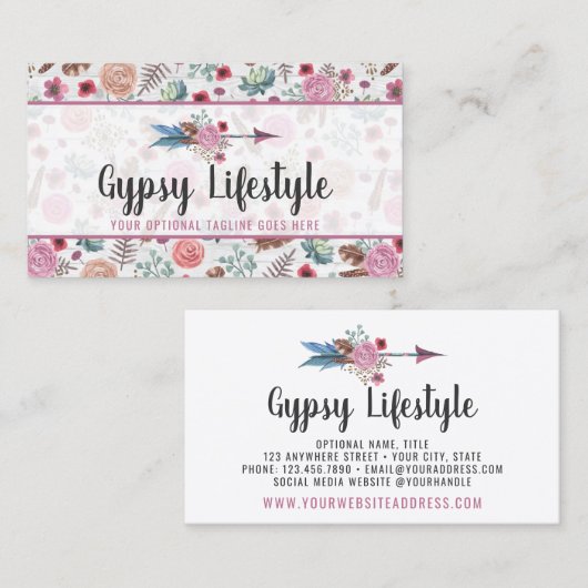 Boho Chic Rustic Feather Arrow Waterverf Bohemian Visitekaartje (Voorkant / Achterkant)