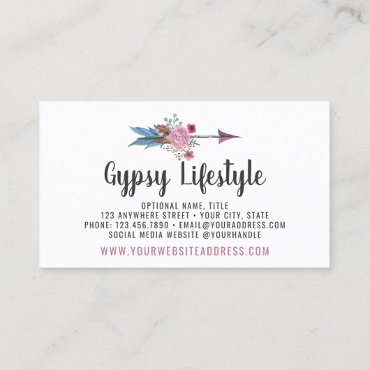 Boho Chic Rustic Feather Arrow Waterverf Bohemian Visitekaartje (Achterkant)