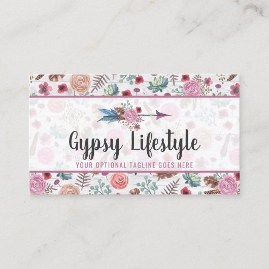 Boho Chic Rustic Feather Arrow Waterverf Bohemian Visitekaartje (Voorkant)