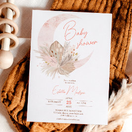 Boho chic rustic pampas floral moon baby shower kaart