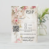 Boho Chic Rustic Pink Floral RSVP-kaart Kaart (Staand voorkant)