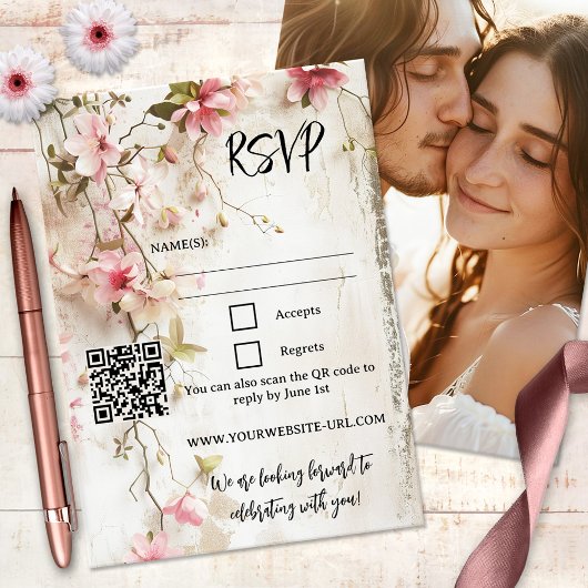Boho Chic Rustic Pink Floral RSVP-kaart Kaart