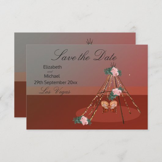 Boho Chic Rustic Teepee / TiPi sparen de datum Save The Date (Voorkant / Achterkant)