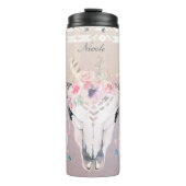 Boho Chic Rustieke Koe Schedel Bloemen Boheemse Cu Thermosbeker (Voorkant)