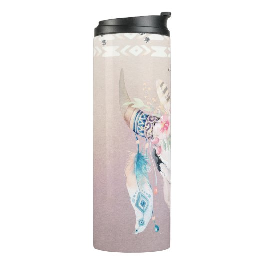 Boho Chic Rustieke Koe Schedel Bloemen Boheemse Cu Thermosbeker (Gedraaid links)